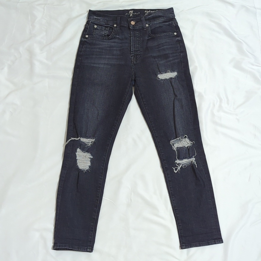 7 For All Mankind Destroyed High Waist Josefina Jeans, Color Black Wash Size 26